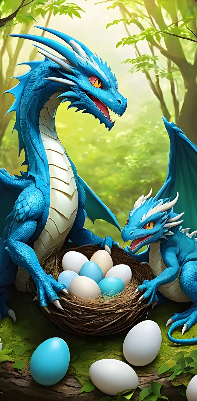 a blue dragon with a basket of eggs