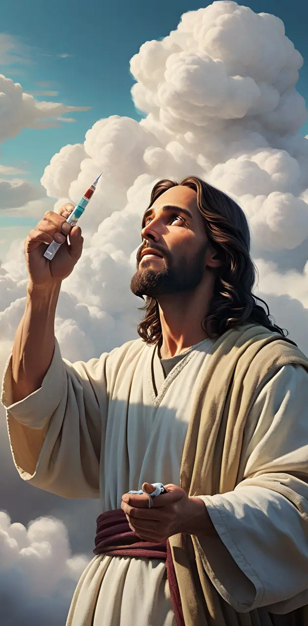jesus taking drugs with a syringue