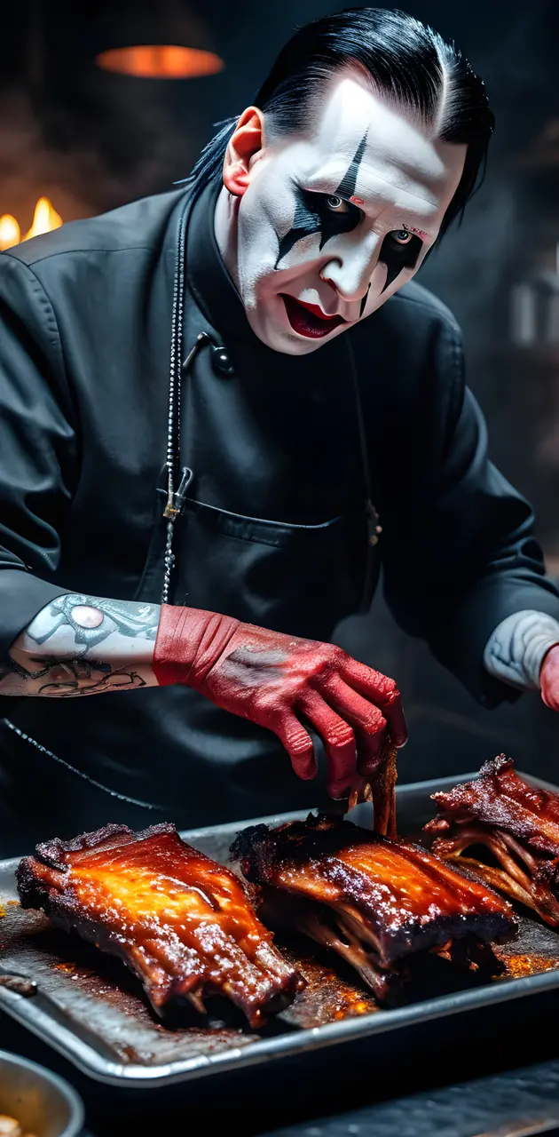 Marilyn Manson preparing spare ribs