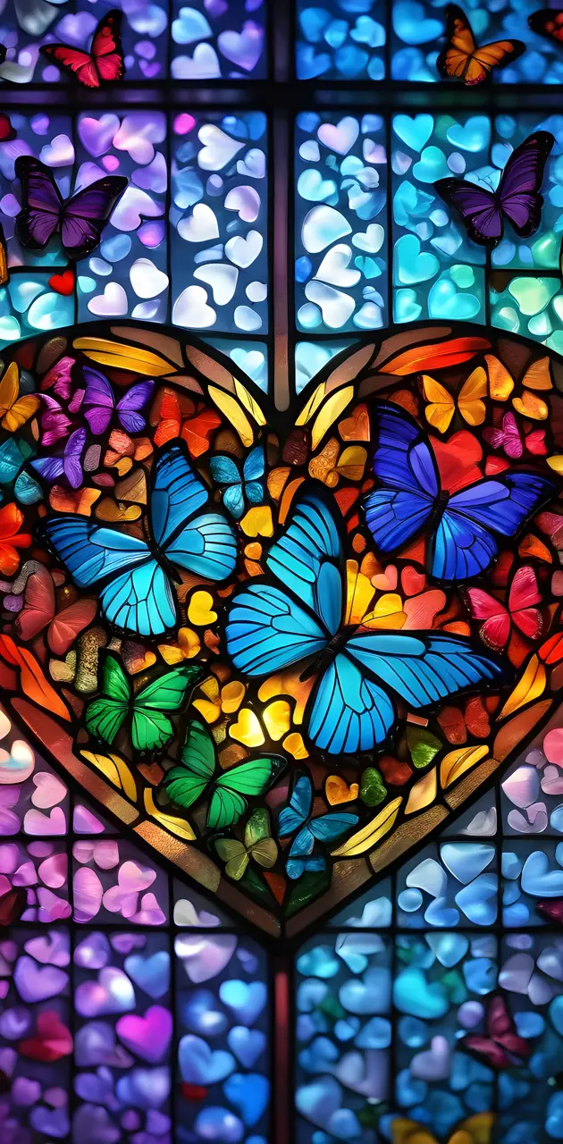 Stained glass heart & butterfly's