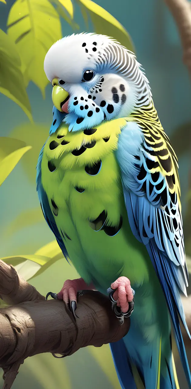 cute budgie on a branch