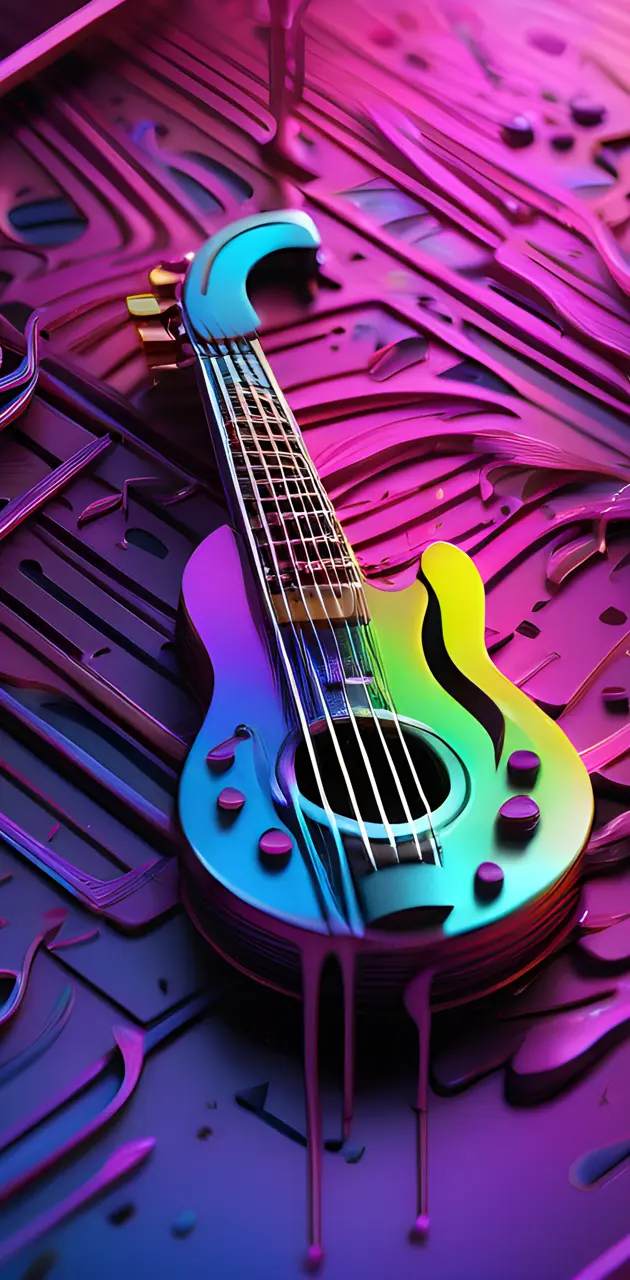 a guitar on a purple surface
