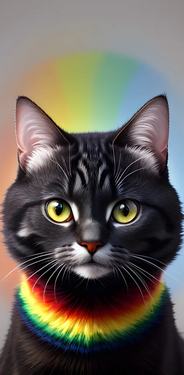 a cat with a rainbow scarf
