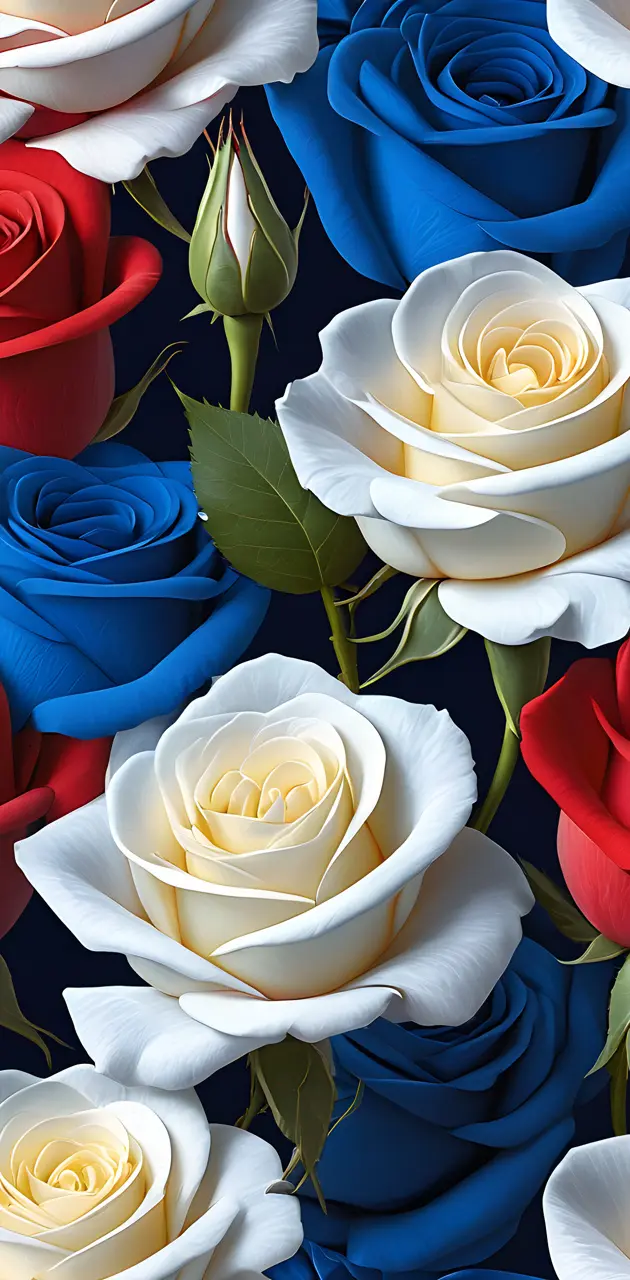 red white blue roses