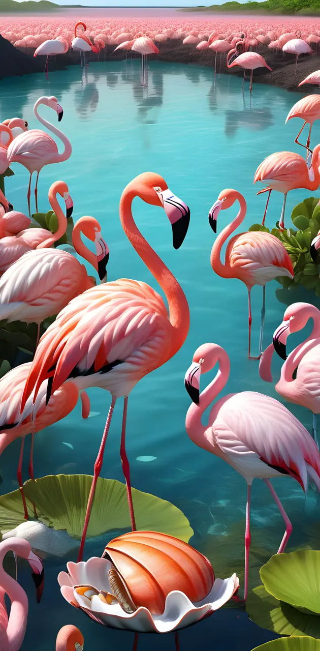 a group of pink flamingos