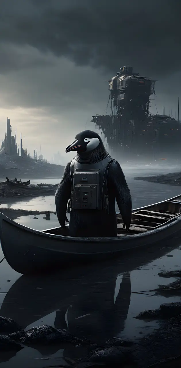 pinguino en canoa