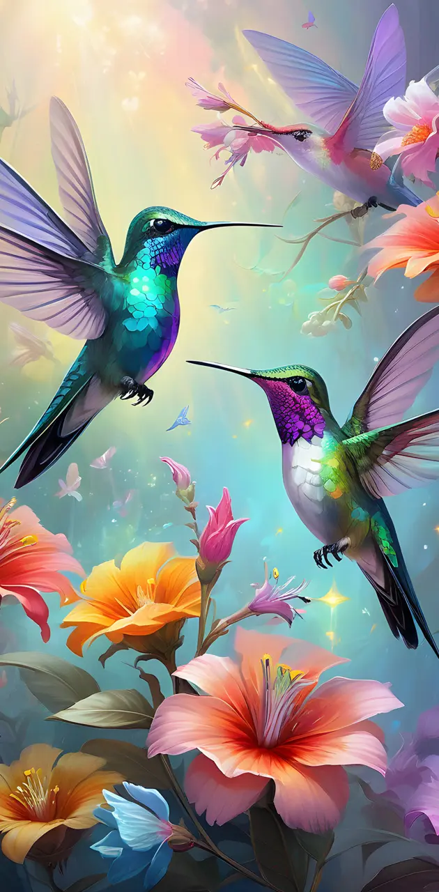 Hummingbirds with flowers