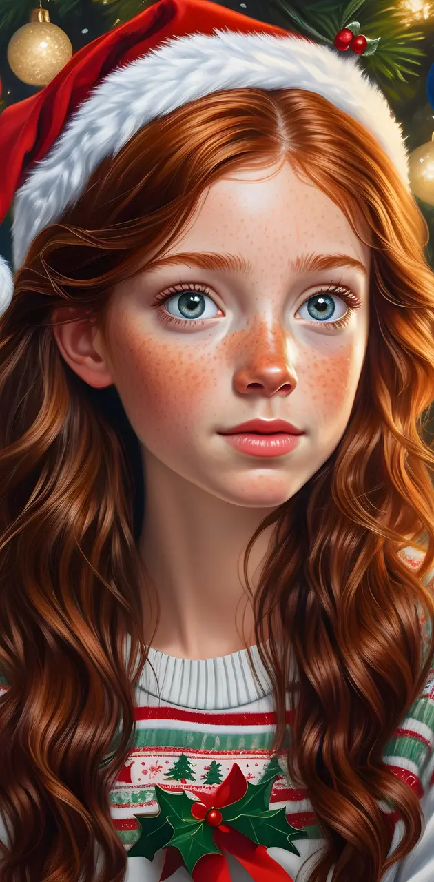 Oil Painting - Red Haired Girl - Christmas