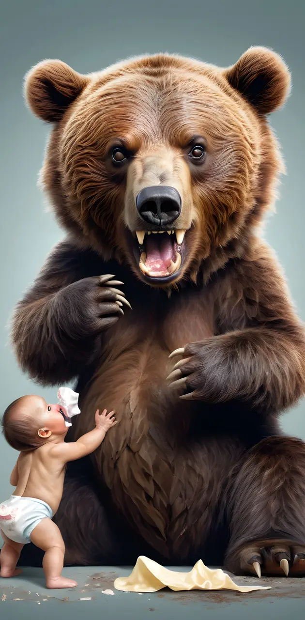 here you go Mr bear have my stinky diaper!