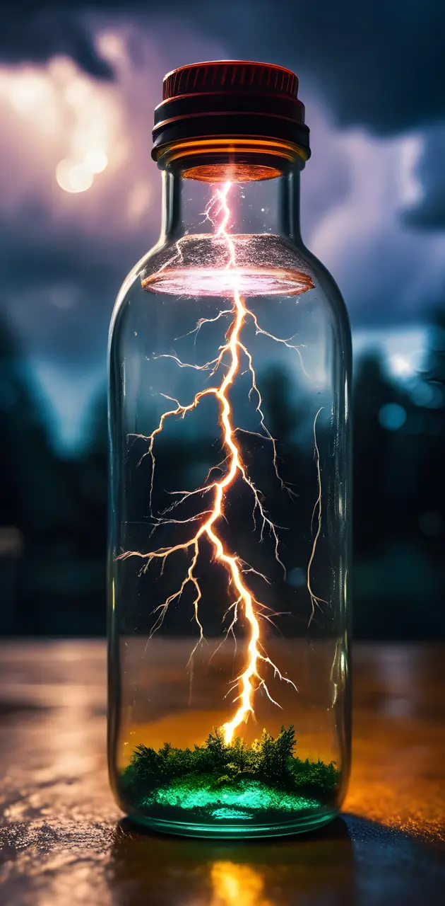 a glass bottle with storm