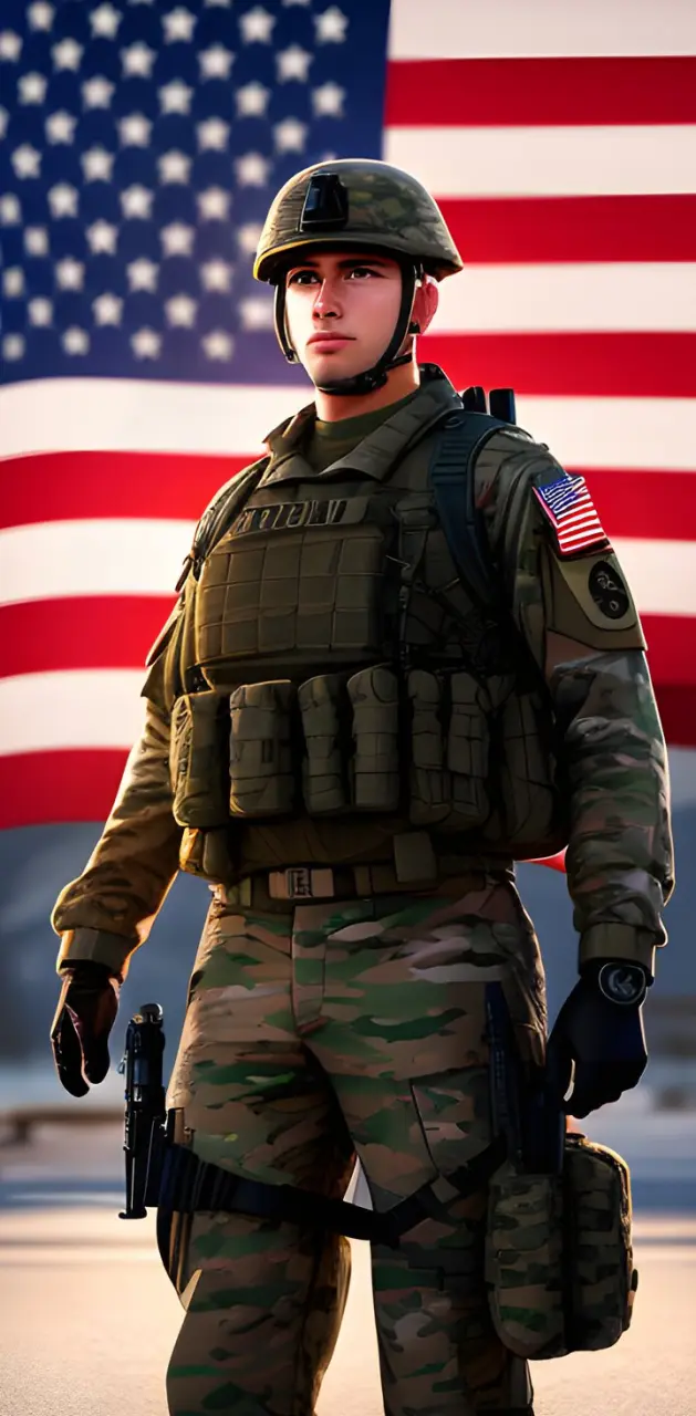 Soldier and US flag