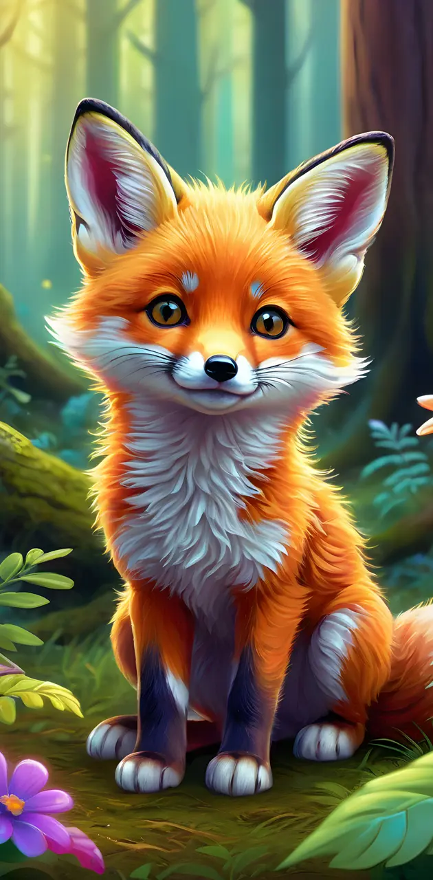 Cute baby fox lisa frank style
