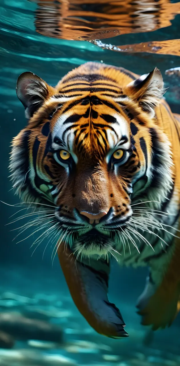 Tiger Swimming Underwater