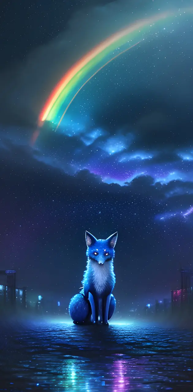 Galaxy fox with a rainbow
