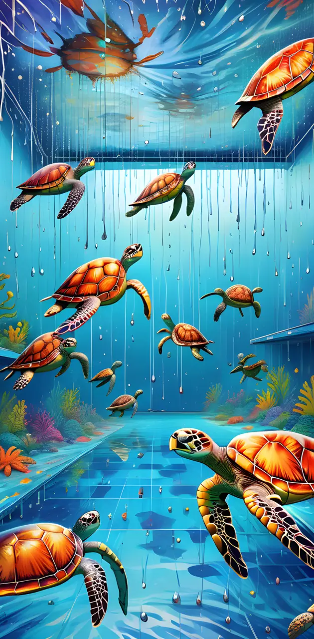Sea Turtles swim tank