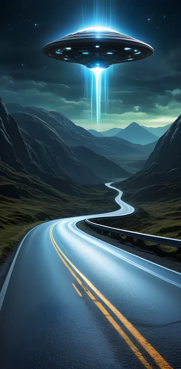 a road with a light on the side and mountains in the background