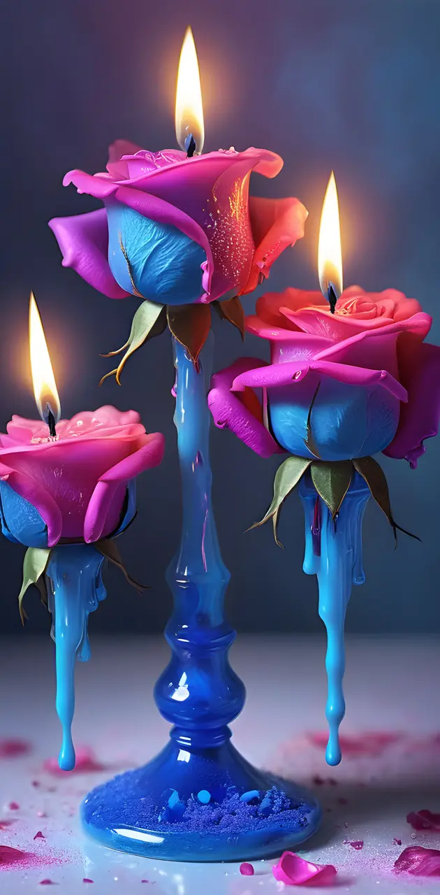 a group of candles with flowers