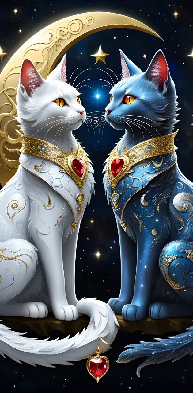 white and blue cats and moonbeam
