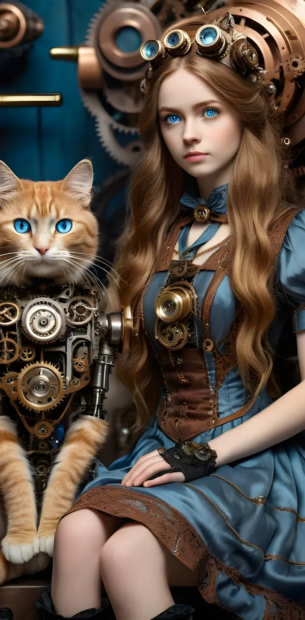 Steampunk Woman with cat