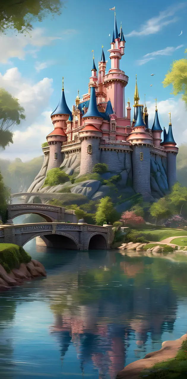 a castle with a bridge over a river