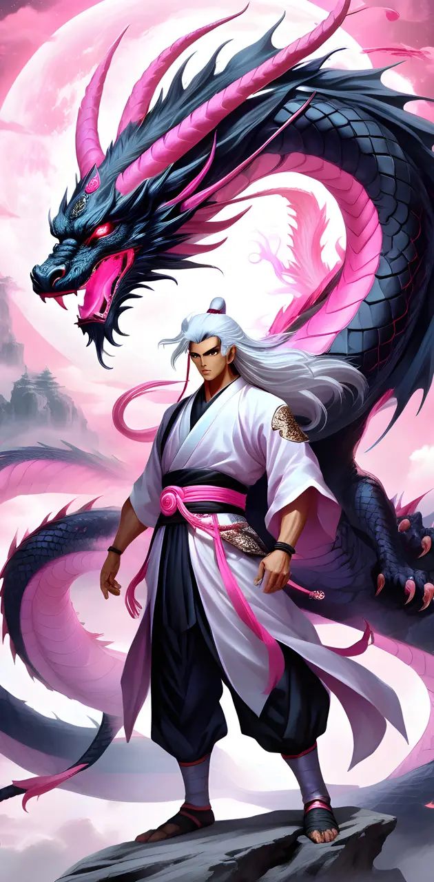 anime ninja with pink and black dragon