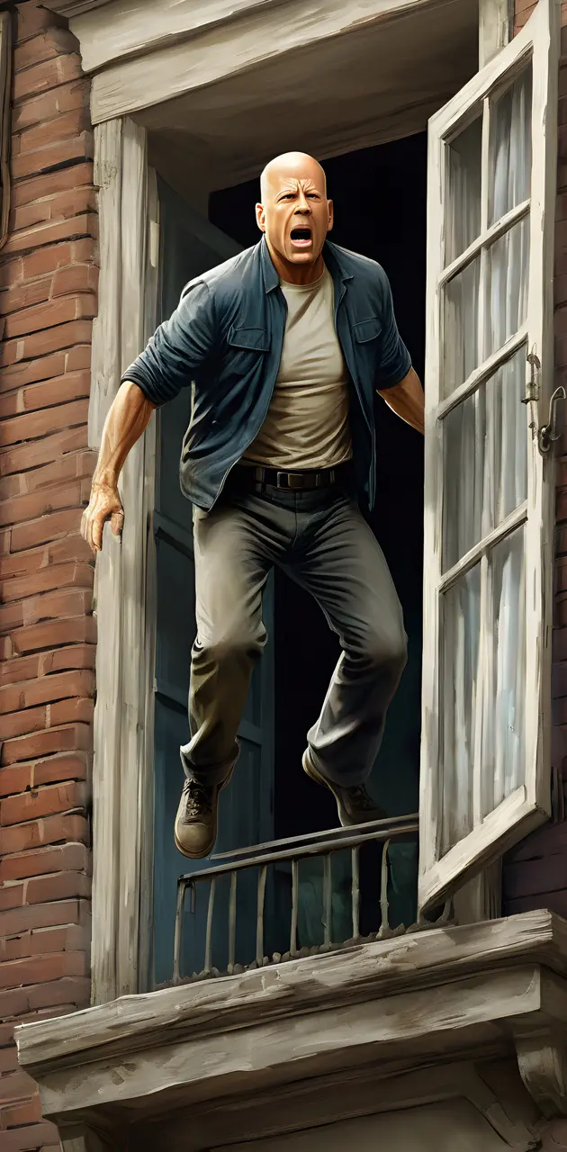 Bruce Willis jumping out of window