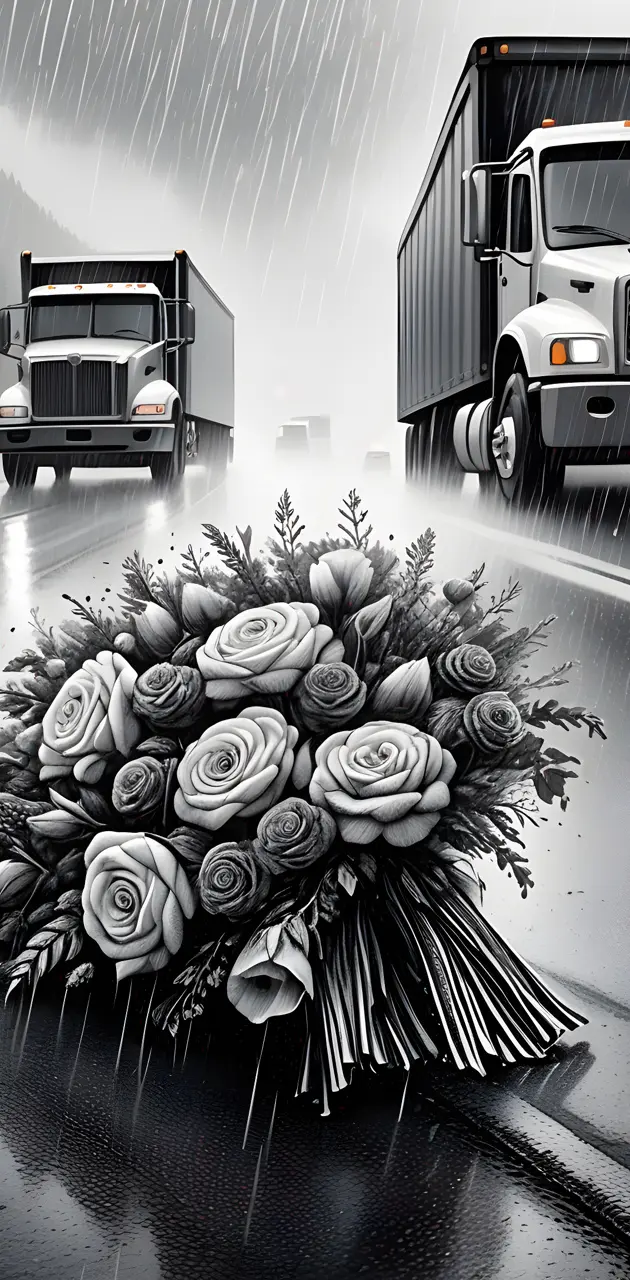 semi truck and a bouquet of flowers