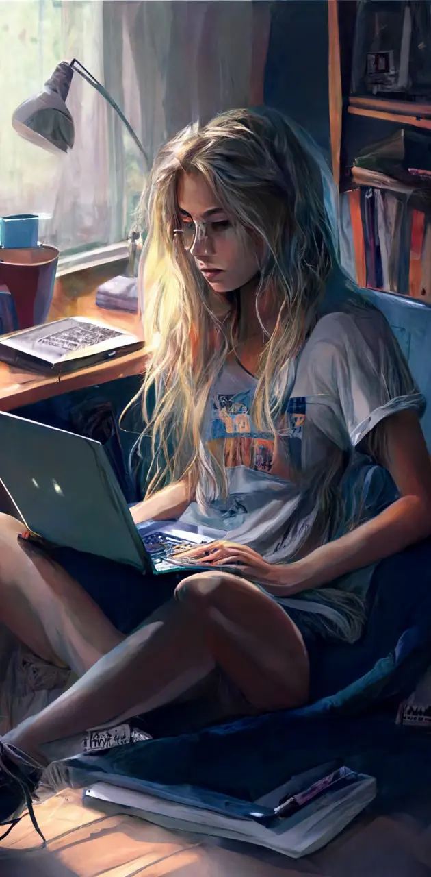 Girl in her laptop
