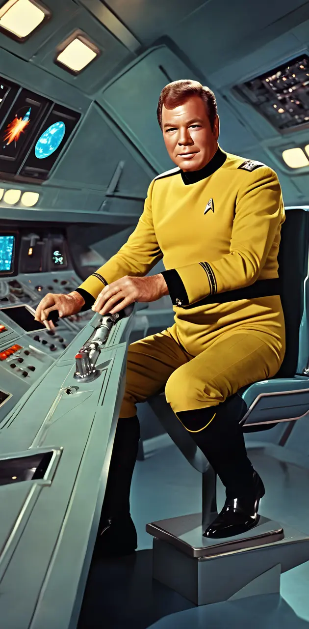 captain James T Kirk at his station, Star Trek