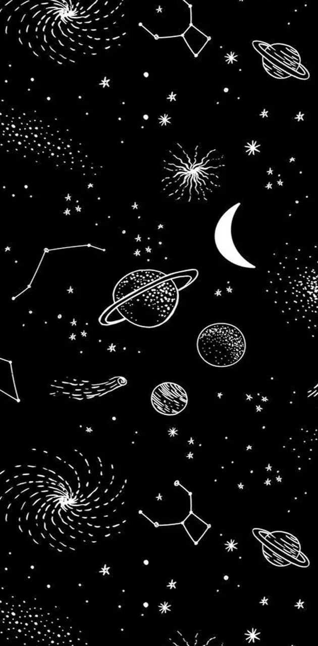 black and white space drawing