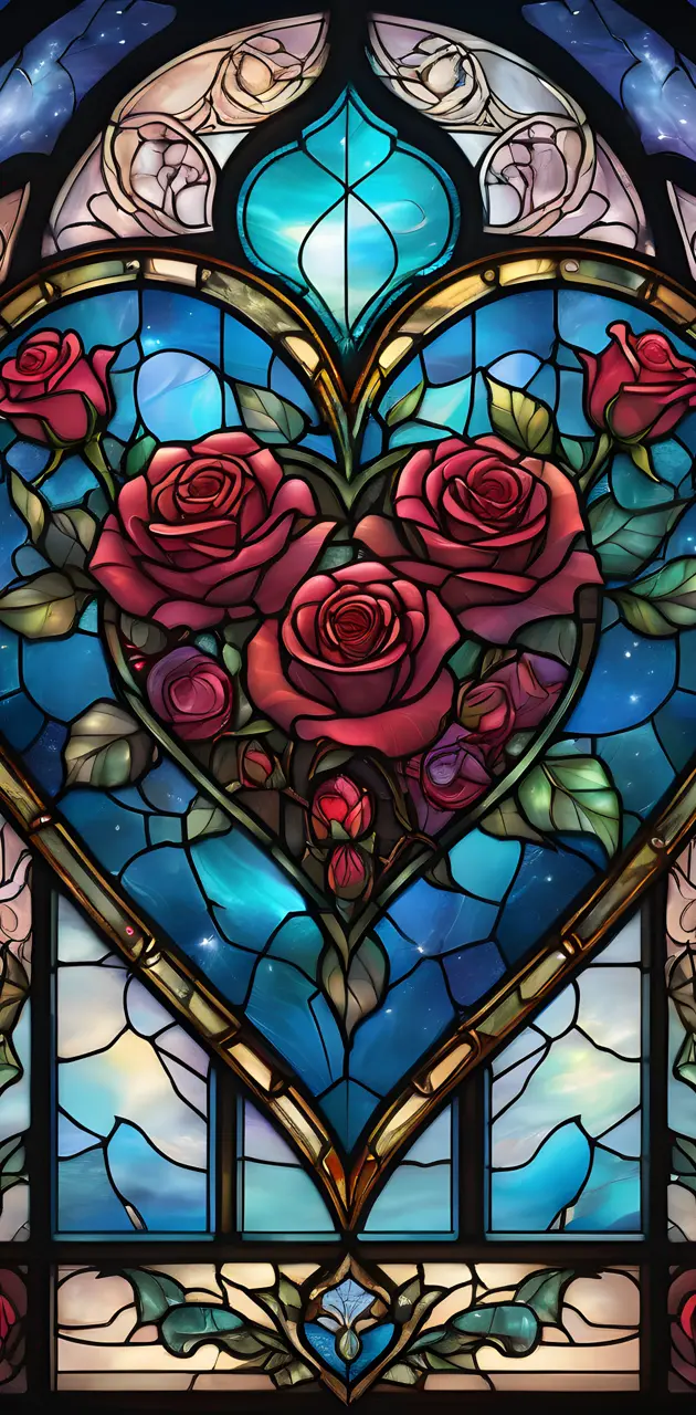 stained glass heart & roses