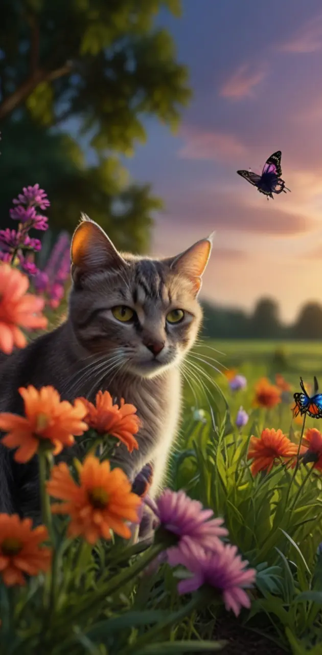 Cat butterfly gracefully flutters by in the midst of a picturesque 