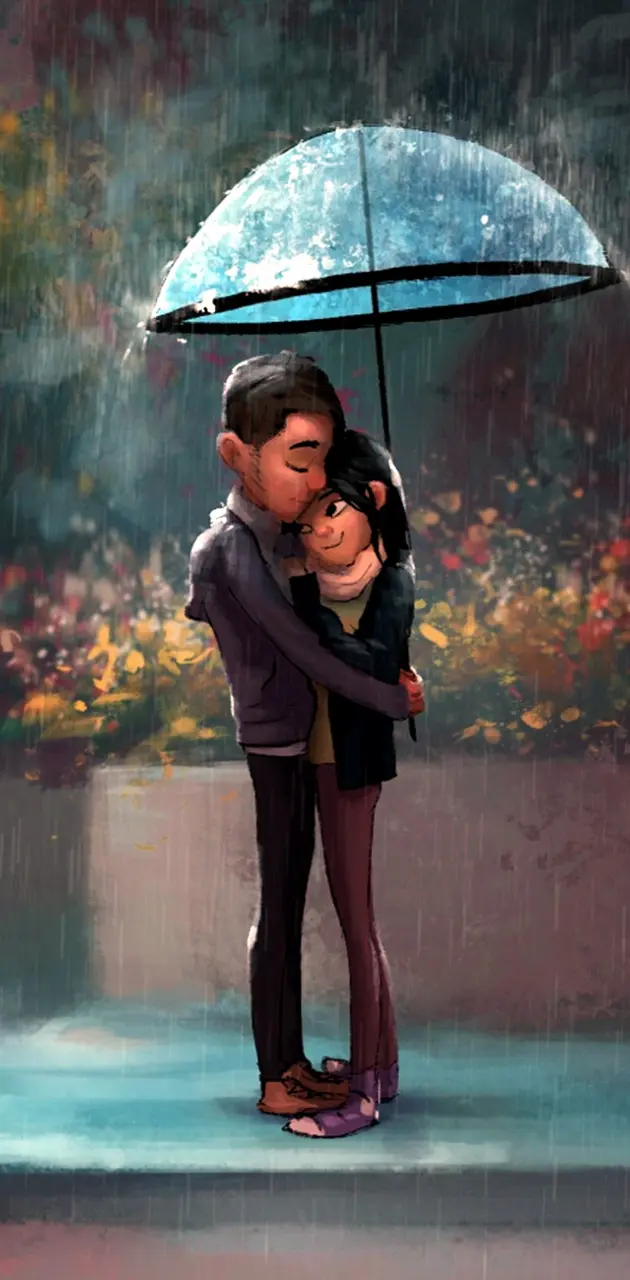 Lovers under rain