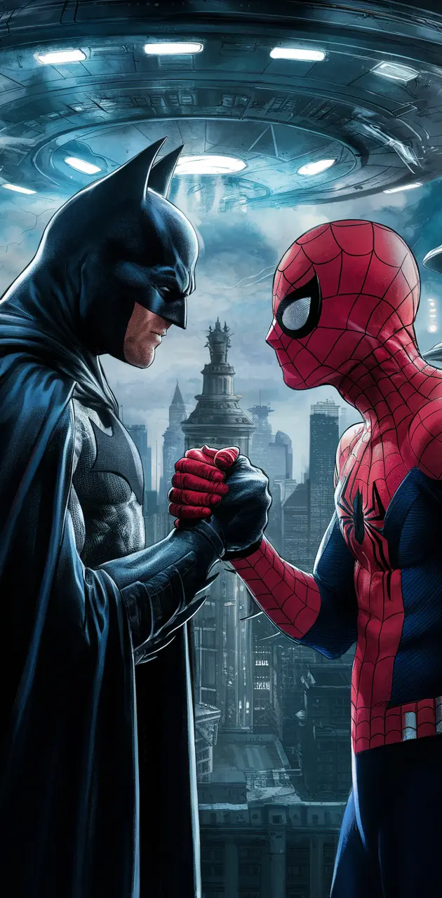 A captivating comic book illustration featuring Batman and Spider-Man 