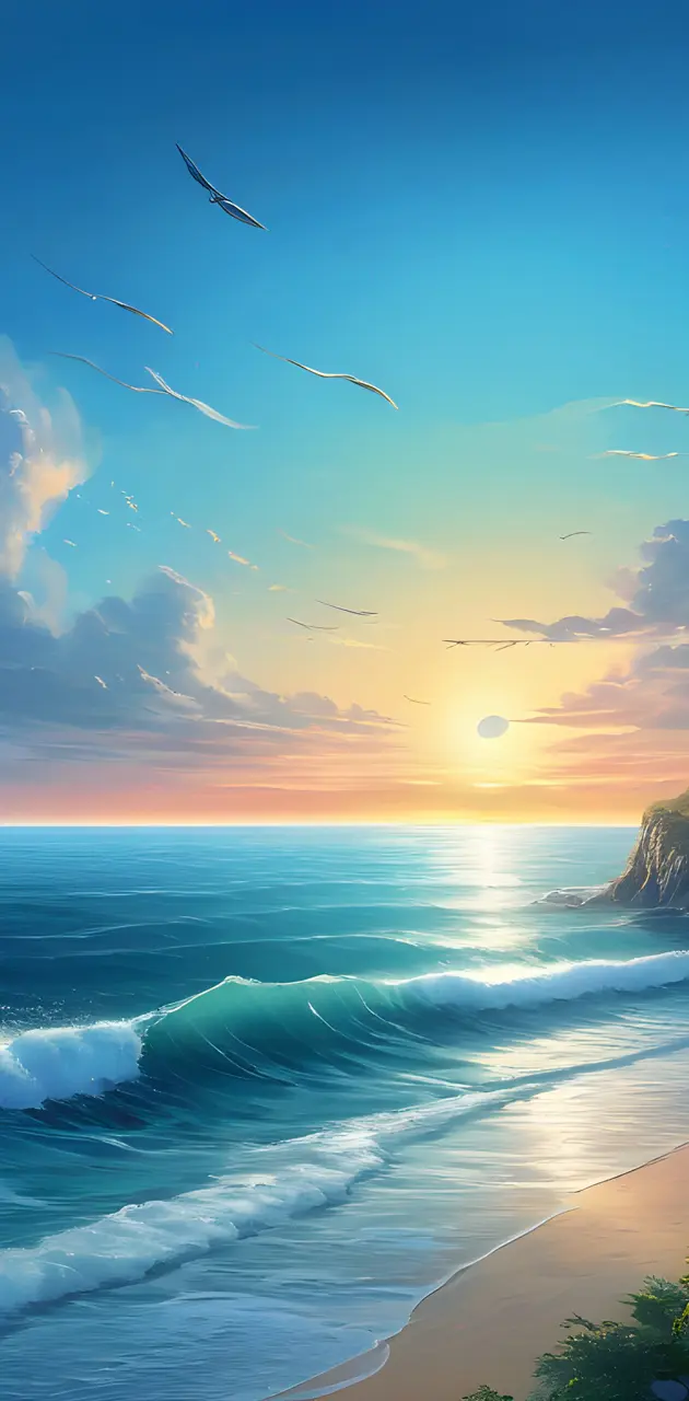 blue sea, sea,sunrise, colourful