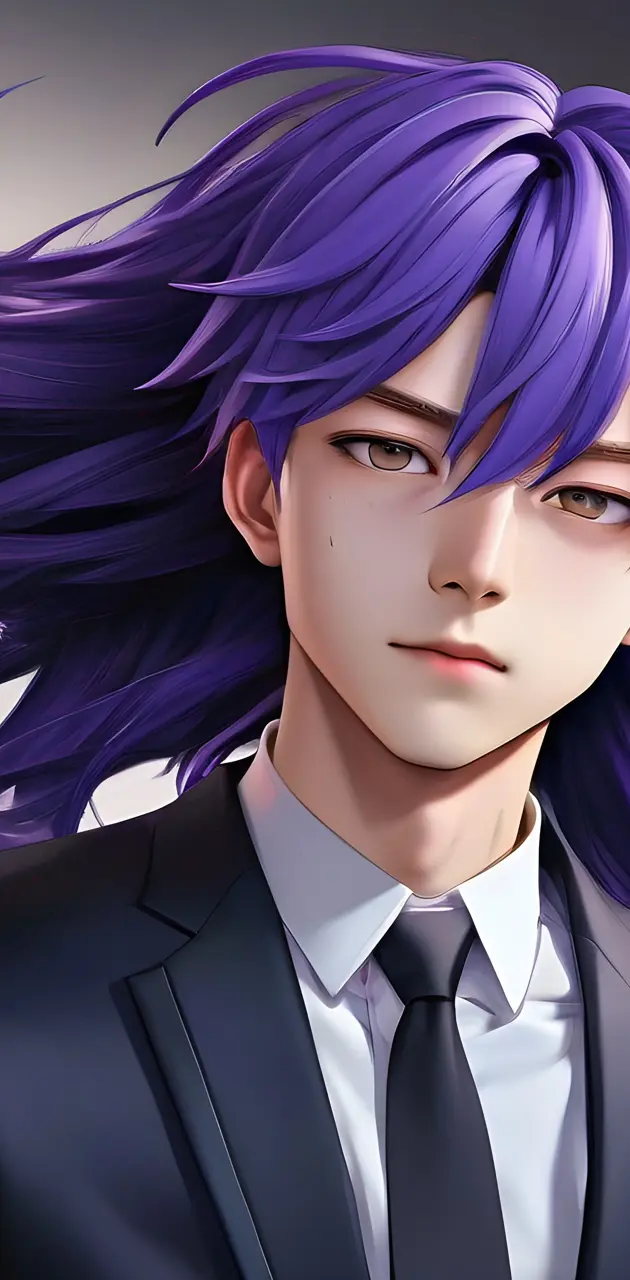 a men with long purple hair