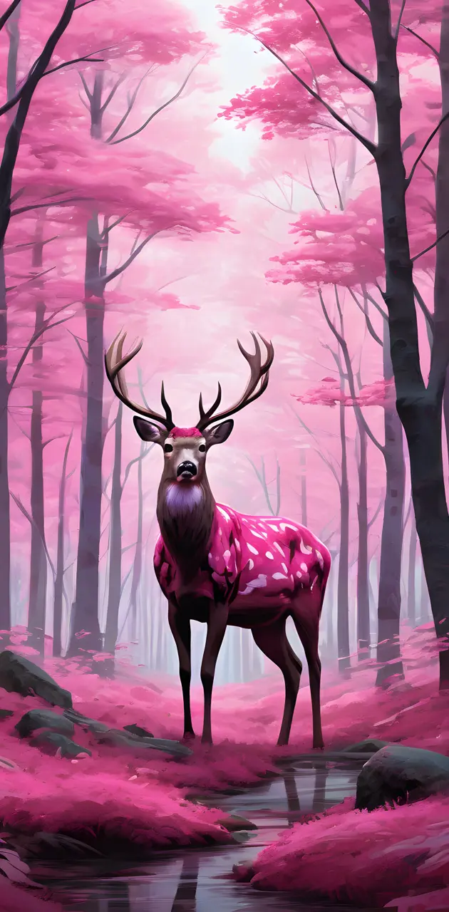 pink camo deer in woods