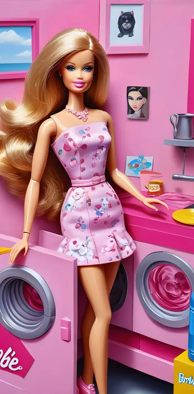 Barbie doing laundry