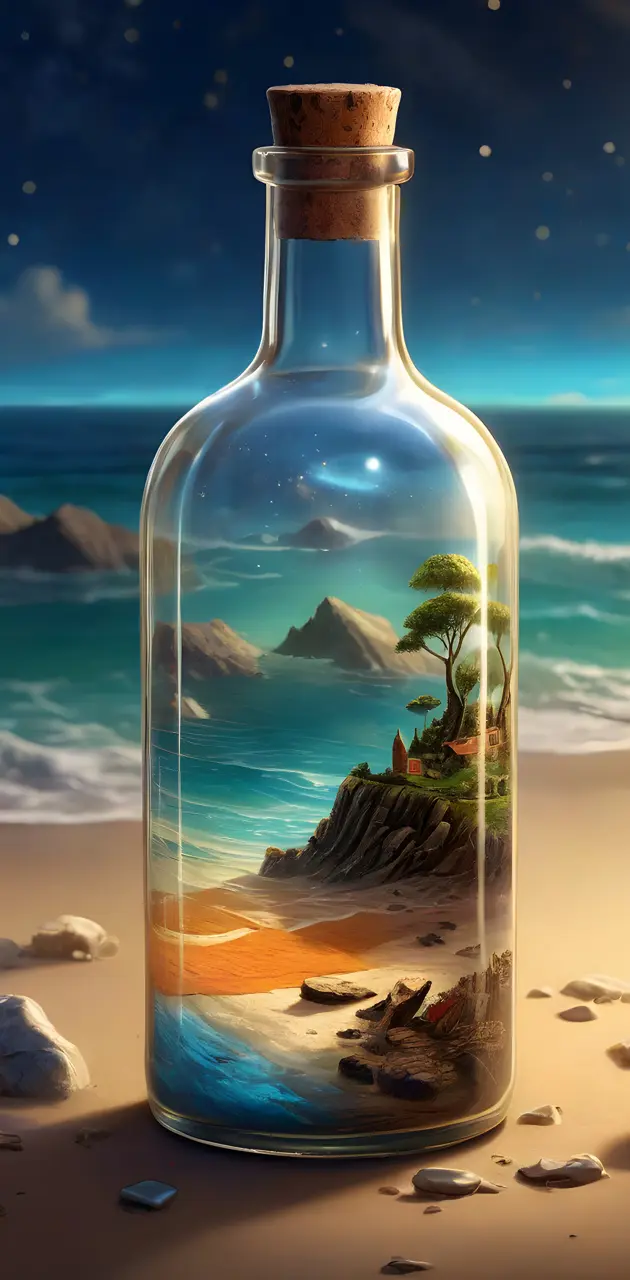 a bottle on a beach