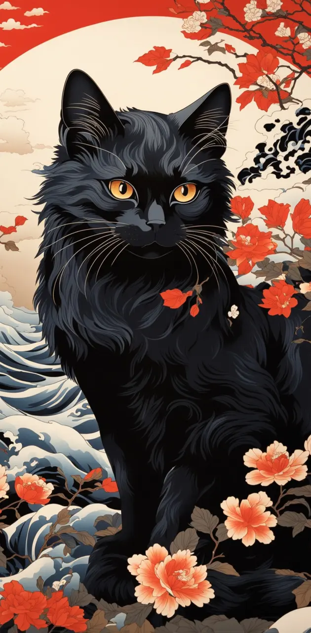 ukiyo-e black cat