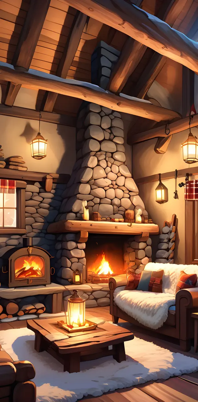 Log Cabin fireplace 