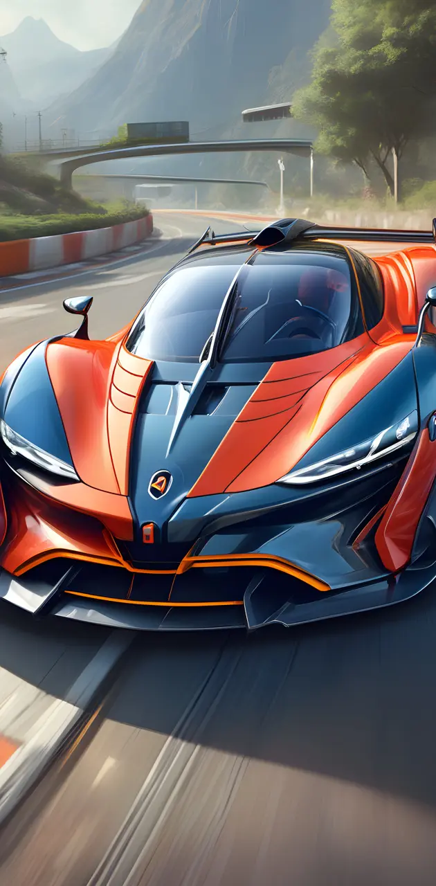 Orange and blue Hypercar on the race track
