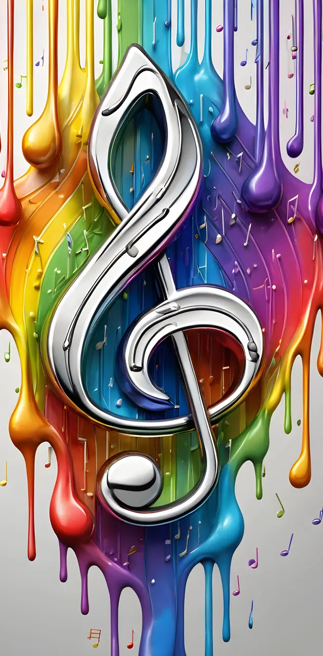 Stainless musical note, rainbow, paint, dripping