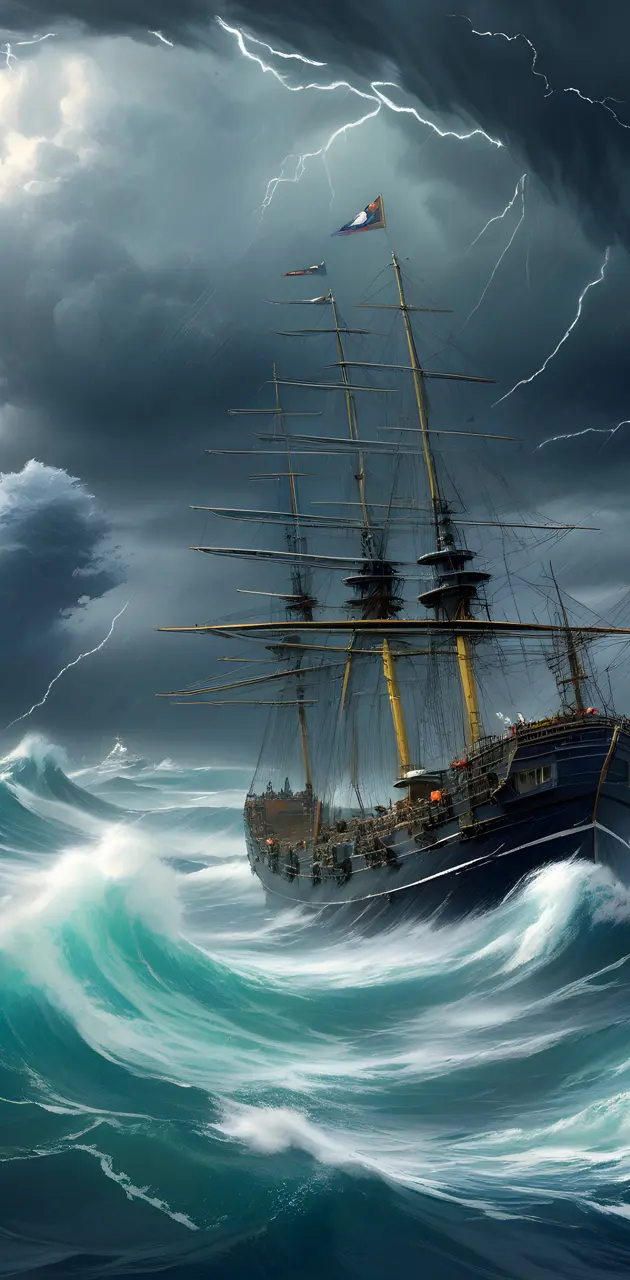 Ship in stormy weather