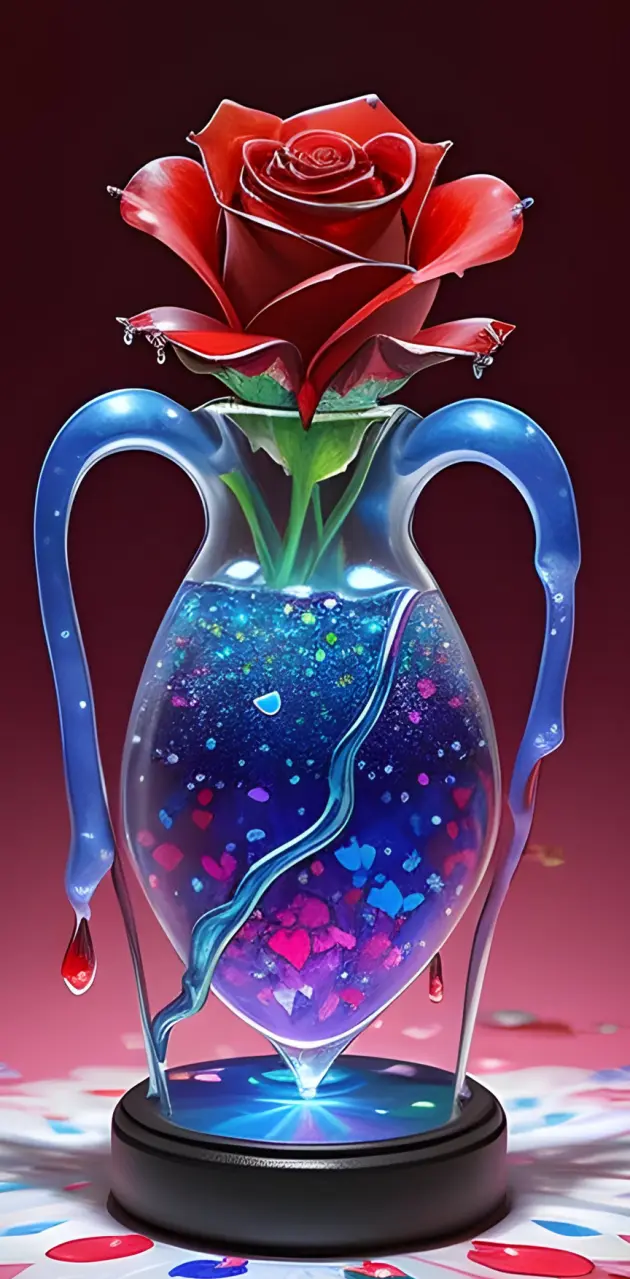 red rose melty vase