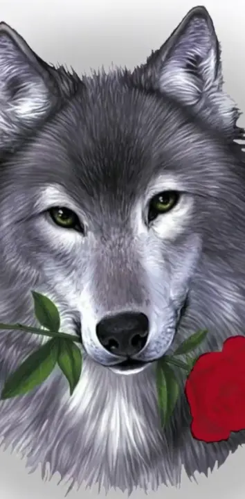 Wolf with Rose