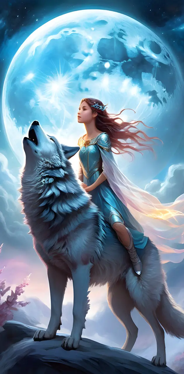 a person riding a wolf