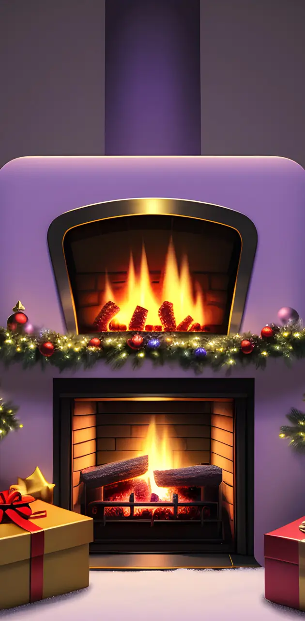 Futuristic Christmas Fireplace Cozy Purple Hygge