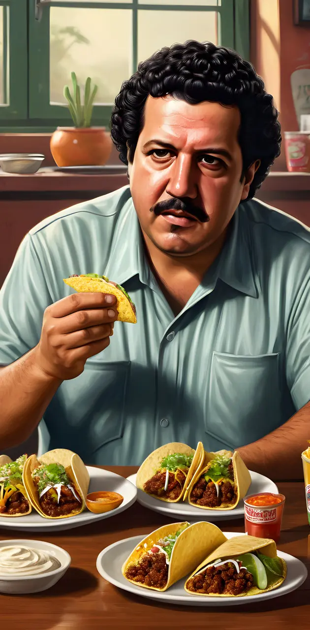 Pablo Escobar eating tacos