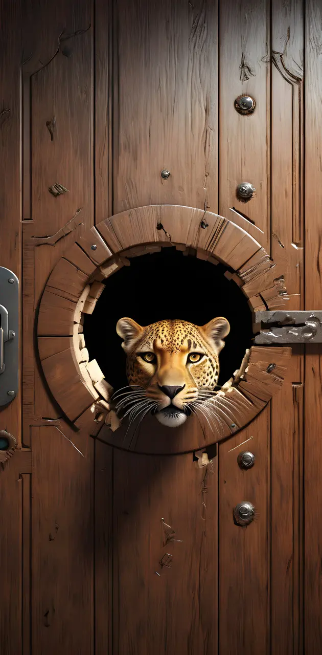 a door with a lion head